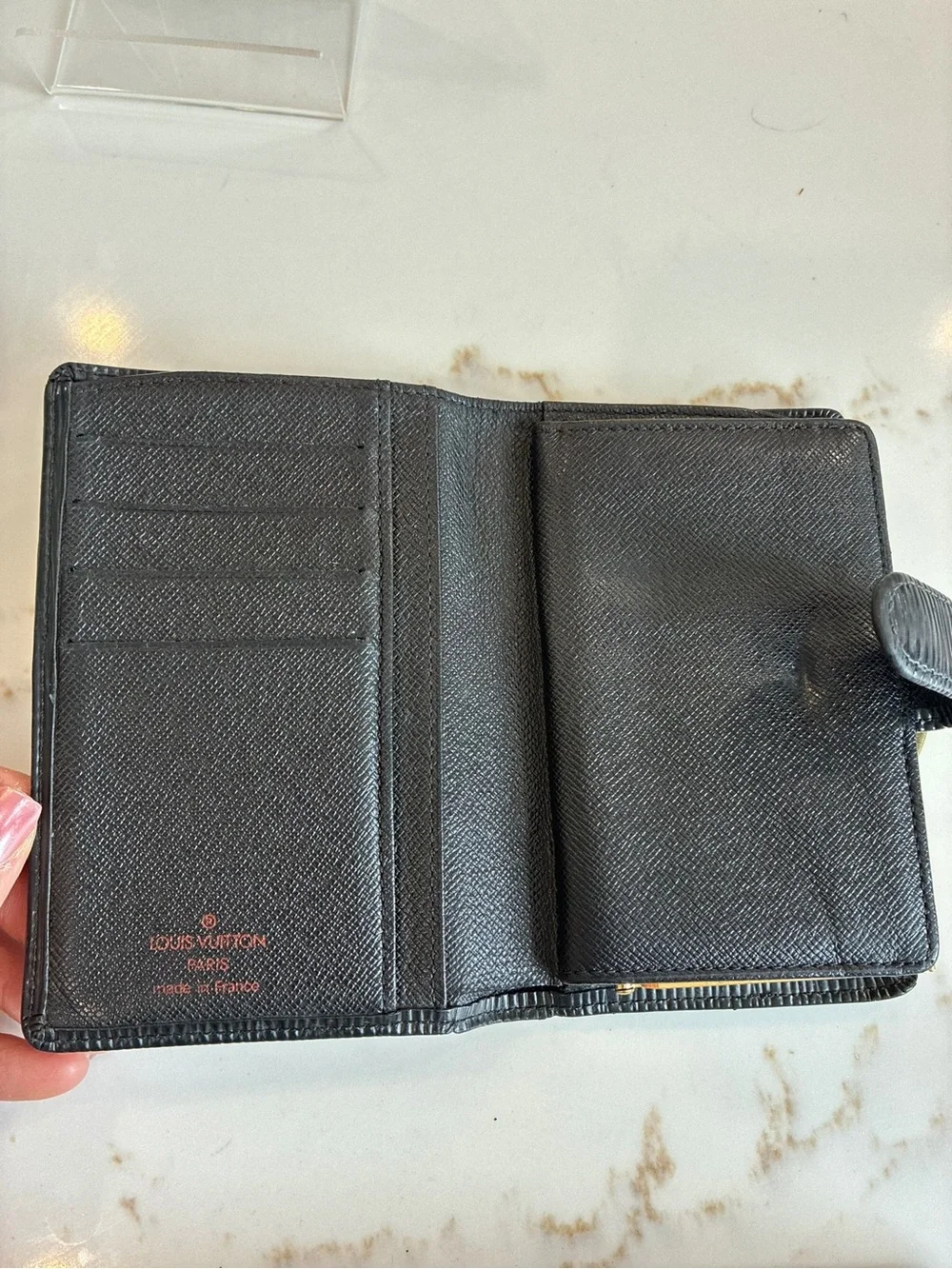 Louis Vuitton Black Epi Leather Wallet with Gold Hardware